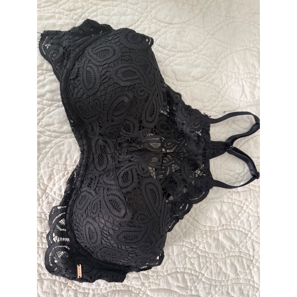 Victoria's Secret PINK Black Lace High Neck Bralette Wireless Padded Large